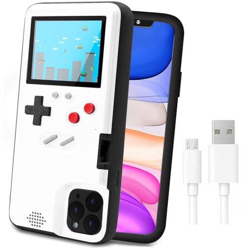 LucBuy Spielekonsolenhülle für iPhone, Schutzhülle mit Eigener Stromversorgung und 36 Spielen,Cooles Farbdisplay,Stoßfeste Videospiel-Handytasche iPhone 11 - Weiß von LucBuy