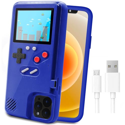 LucBuy Spielekonsolenhülle für iPhone, Schutzhülle mit Eigener Stromversorgung und 36 Spielen,Cooles Farbdisplay,Stoßfeste Videospiel-Handytasche iPhone 12/12 Pro - Blau von LucBuy