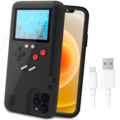 LucBuy Spielekonsolenhülle für iPhone, Schutzhülle mit Eigener Stromversorgung und 36 Spielen,Cooles Farbdisplay,Stoßfeste Videospiel-Handytasche iPhone 12/12 Pro - Schwarz von LucBuy