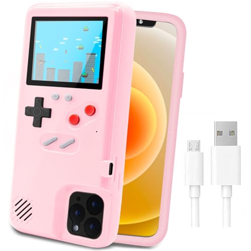 LucBuy Spielekonsolenhülle für iPhone, Schutzhülle mit Eigener Stromversorgung und 36 Spielen,Cooles Farbdisplay,Stoßfeste Videospiel-Handytasche iPhone 12 Mini - Rosa von LucBuy