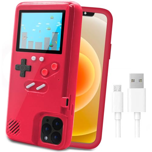 LucBuy Spielekonsolenhülle für iPhone, Schutzhülle mit Eigener Stromversorgung und 36 Spielen,Cooles Farbdisplay,Stoßfeste Videospiel-Handytasche iPhone 12 Mini - Rot von LucBuy