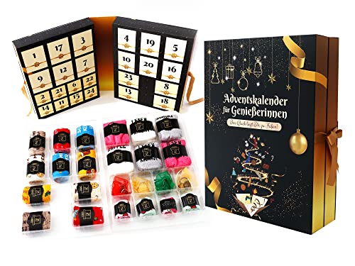 Socken Adventskalender für Frauen 2024: Weihnachtskalender, Adventsgeschenk für Frauen. Kuschelsocken Baumwollsocken (37-43) mit Sprüchen, Schlüsselanhänger mit Essens-Motiv, Geschenke zu Weihnachten von Lucadeau