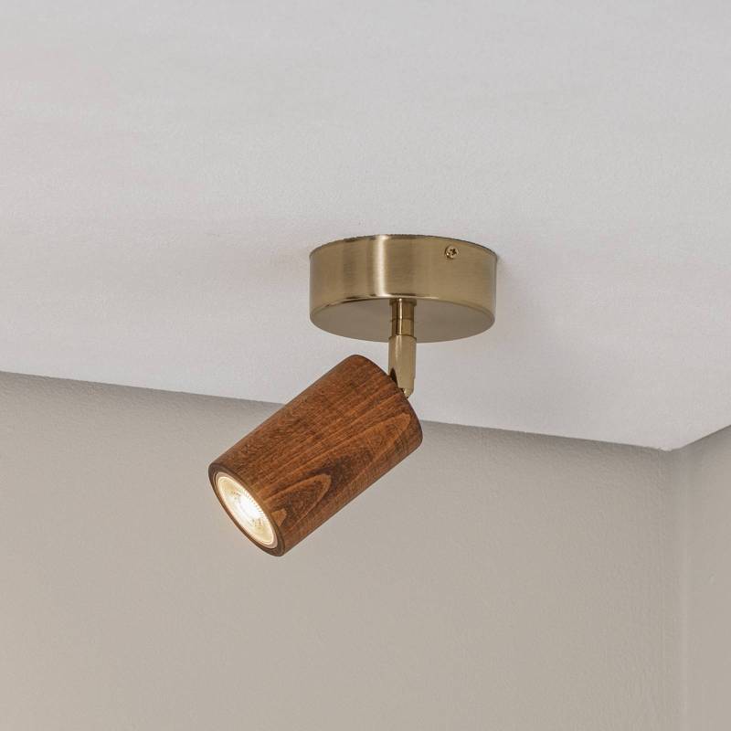 Deckenspot Legno, braun / messingfarben, Höhe 18 cm, Holz von Lucea