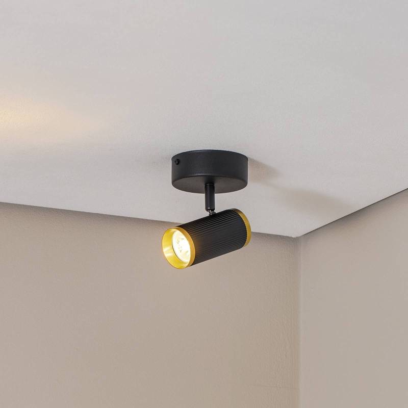 Deckenspot Lume, schwarz / messingfarben, Höhe 15 cm, Eisen von Lucea