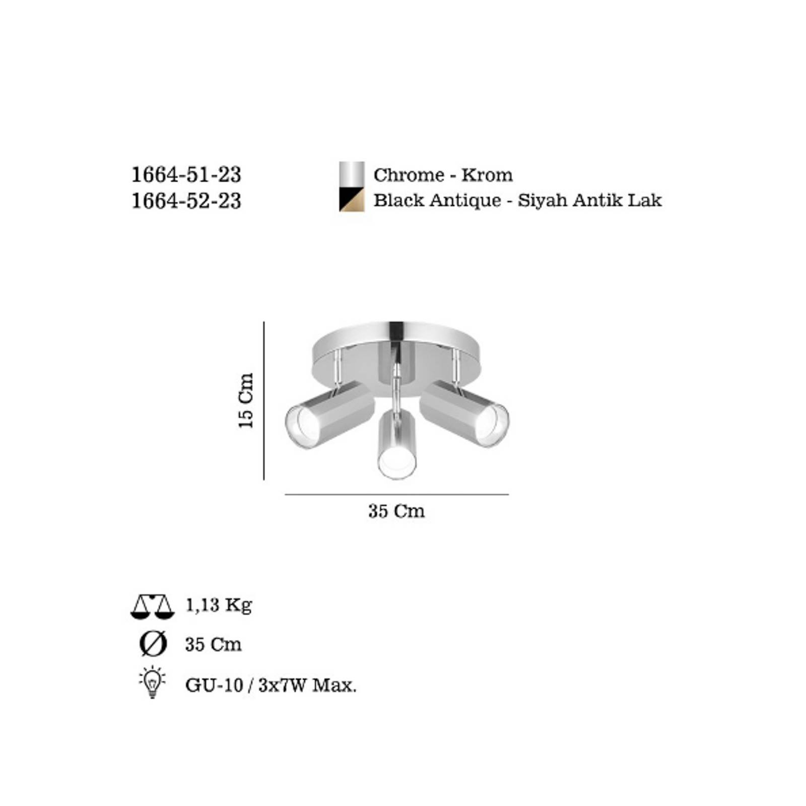 Deckenstrahler Oktano, chromfarben, Ø 35 cm, 3-flg., Metall Deckenstrahler Oktano, chromfarben, Ø 35 cm, 3-flg., Metall von Lucea