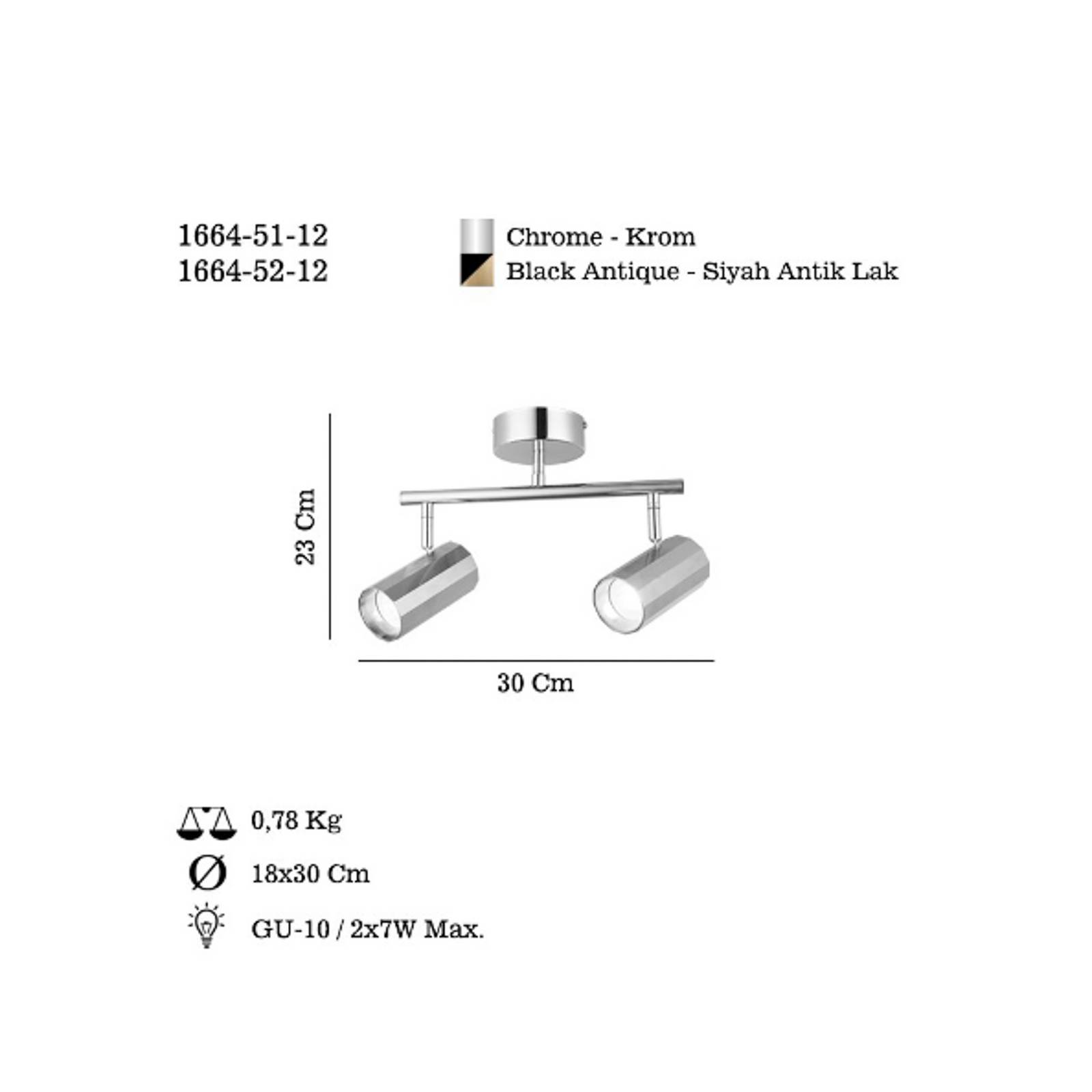 Deckenstrahler Oktano, chromfarben Länge 30 cm 2-flg. Metall Deckenstrahler Oktano, chromfarben Länge 30 cm 2-flg. Metall von Lucea