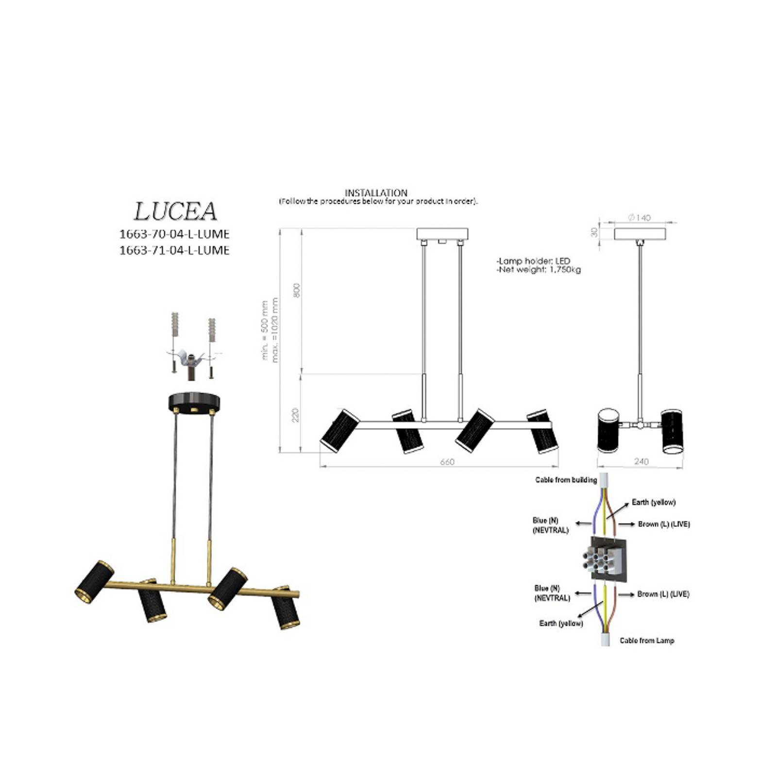Hängelampe Lume schwarz/gold antik Länge 66 cm 4-flg. Metall Hängelampe Lume schwarz/gold antik Länge 66 cm 4-flg. Metall von Lucea
