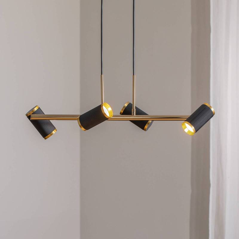 Hängelampe Lume schwarz/gold antik Länge 66 cm 4-flg. Metall von Lucea