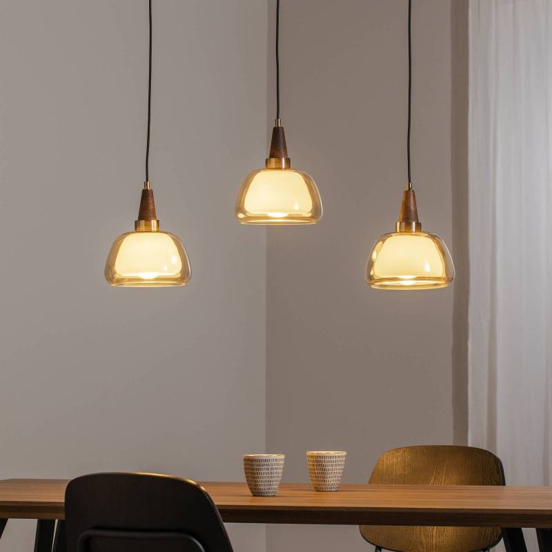 Hängeleuchte Ermo, linear, 3-flg, messing, Länge 81 cm, Glas von Lucea