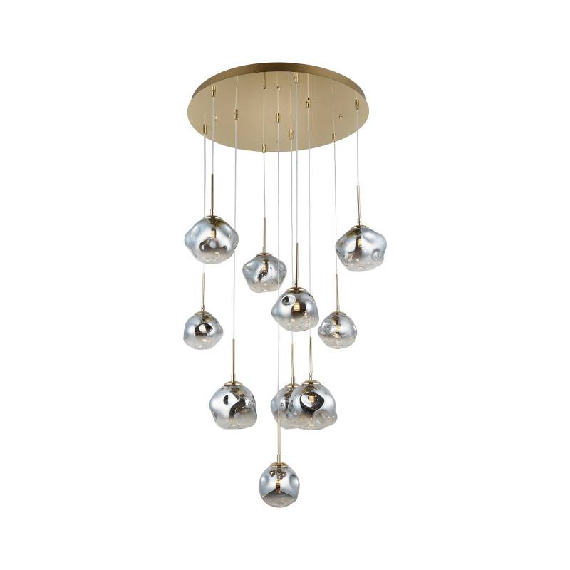 Hängeleuchte Herman, 10-flammig, goldfarben, Ø 66 cm, Glas von Lucea