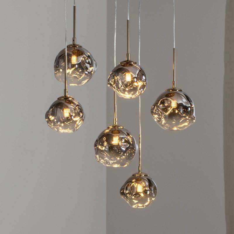 Hängeleuchte Herman, 6-flammig, goldfarben, Ø 57 cm, Glas von Lucea