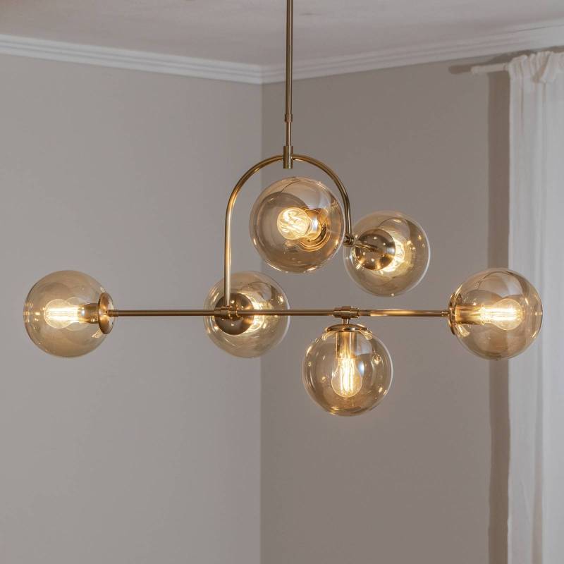 Hängeleuchte Portemo, messing, Länge 104 cm, 6-flammig, Glas von Lucea