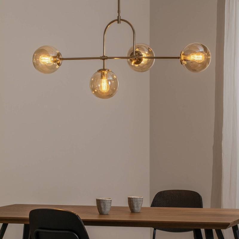 Hängeleuchte Portemo, messing, Länge 109 cm, 4-flammig, Glas von Lucea