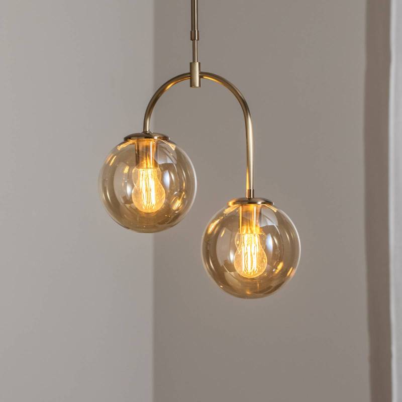 Hängeleuchte Portemo, messing, Ø 37 cm, 2-flammig, Glas von Lucea