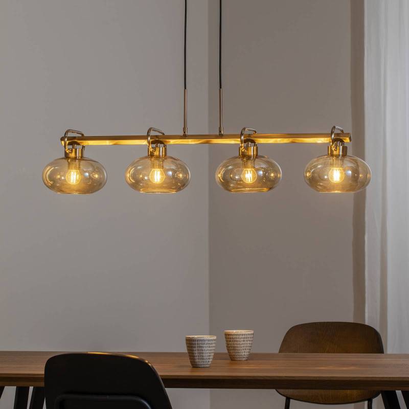 Hängeleuchte Rolan, messingfarben, Länge 94 cm, 4-flg., Glas von Lucea
