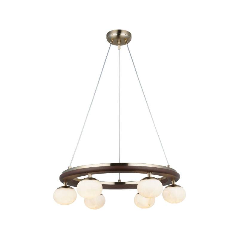 Hängeleuchte Tolosa, Ø 52 cm, messing, 6-flammig, Glas, Holz von Lucea