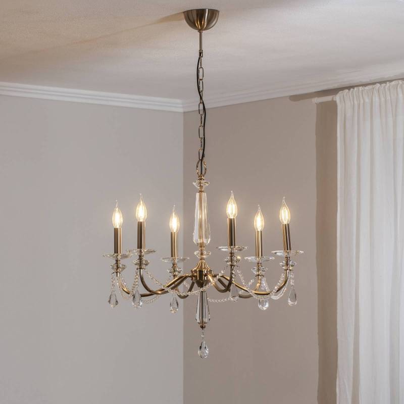 Kronleuchter Adone, 6-flg., messing, Ø 70 cm, Kristallglas von Lucea