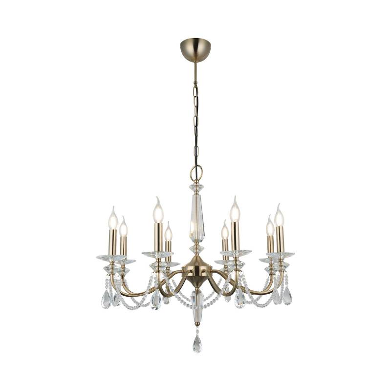 Kronleuchter Adone, rund, 8-flammig, messing, Kristallglas von Lucea