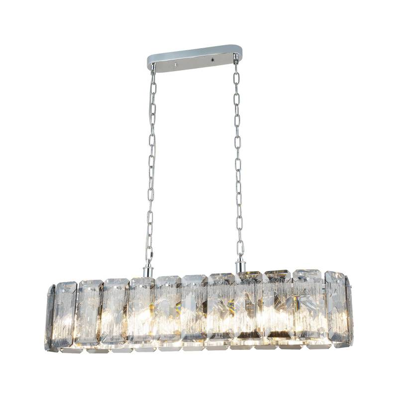 Kronleuchter Orvin, linear, chrom, 16-flg, Länge 96 cm, Glas von Lucea