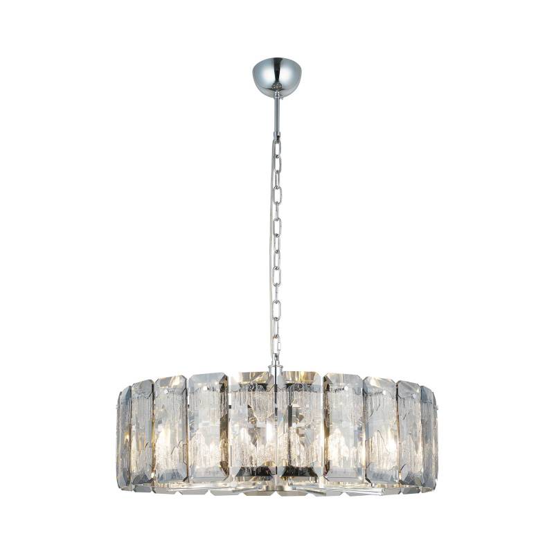 Kronleuchter Orvin, rund, chrom, 8-flammig, Ø 67 cm, Glas von Lucea