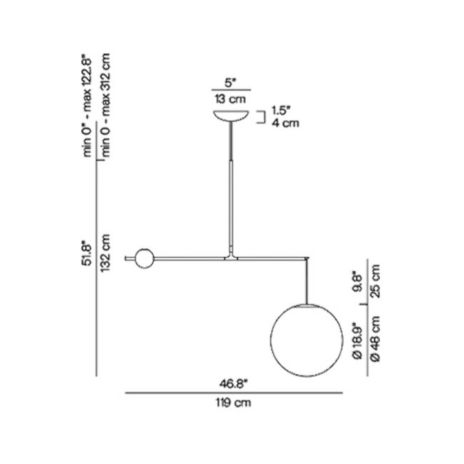 Luceplan Malamata Hängelampe messing, 119 cm von Luceplan