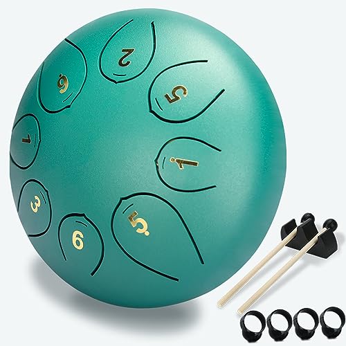Tongue Drum Brown 8 Notes 6 Inch, Zungentrommel Groß Stahlzungentrommel Stahl Handtrommel Schlaginstrument mit Tragetasche, Drumsticks und Fingerabdeckung für Yoga,Meditation,Klangheilung von Lucfulyear