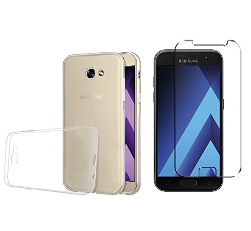 Luch Samsung Galaxy A3 2017 Silikon Hülle Transparent + Panzerglasfolie, Dünne TPU Schutzhülle Crystal Durchsichtig TPU Bumper Case Cover mit Glasfolie für Samsung Galaxy A3 (2017) A320 von Luch