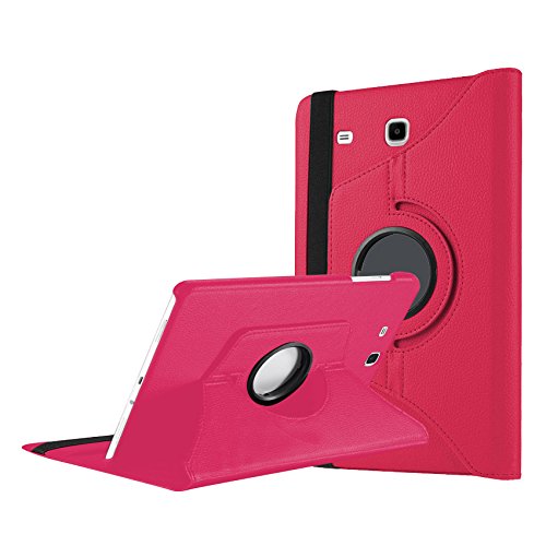 Luch Samsung Galaxy Tab E 9.6 Hülle, 360° Grad rotierend Schutzhülle Stand Case Cover Kunstleder Hülle Etui mit Auto Schlaf/Wach Funktion für Samsung Galaxy Tab E 9,6 Zoll T560 T565, Pink von Luch
