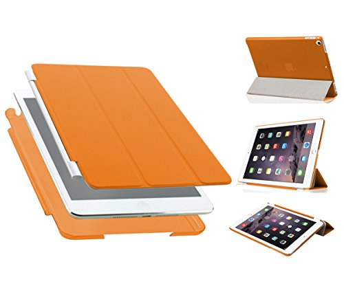 Luch iPad Mini 1 / 2 / 3 Hülle, Ultradünn Smart Cover Kunstleder Schutzhülle Tasche + Transparent Matt Back Hardcase mit Multiständer Schlaf/Wach Funktion für iPad mini 3 2 1, Orange von Luch