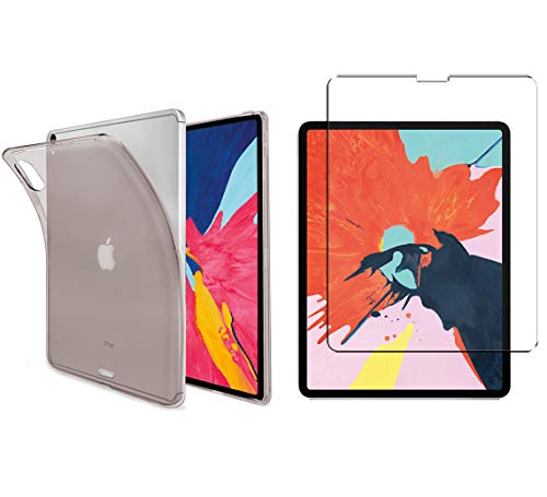 Luch iPad Pro 11 Zoll 2018 TPU Schutzhülle + Panzerglasfolie - Transparent Hülle Cover Durchsichtig Soft Silikon Crystal Clear Case für Apple iPad Pro 11", Schwarz von Luch