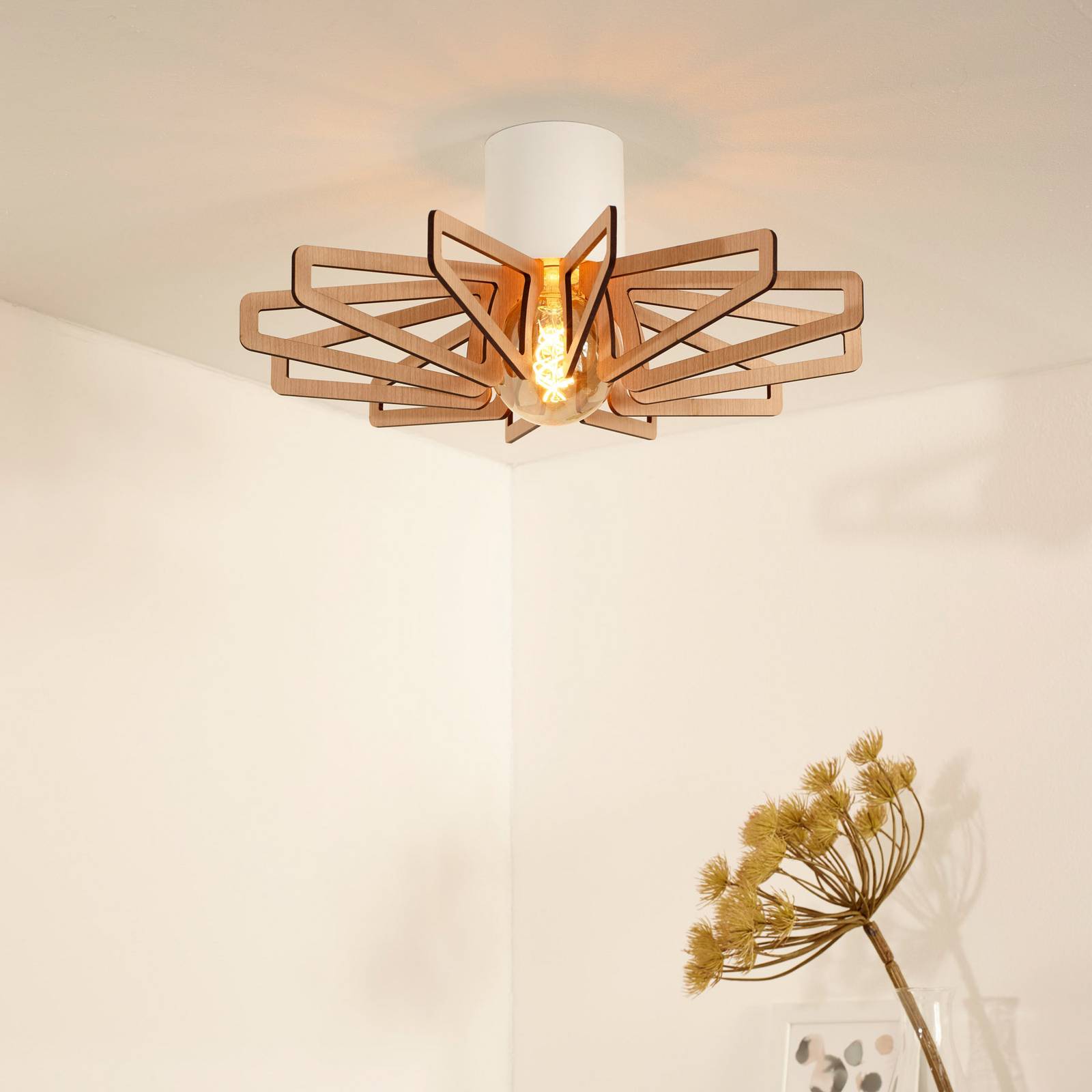 Deckenlampe Zidane 45 cm weiß mit Holzelementen Deckenlampe Zidane 45 cm weiß mit Holzelementen von Lucide