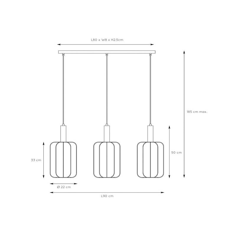 Hängeleuchte Corina, schwarz, 80 cm, 3-flammig, E27 von Lucide