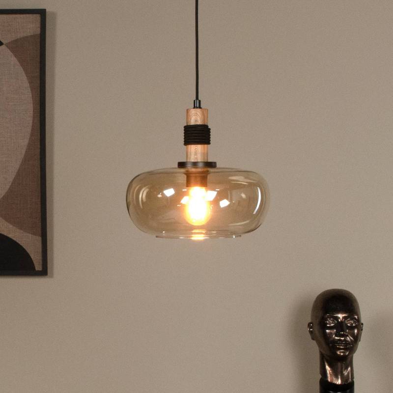 Pendelleuchte Ilona, Glas, Ø 30 cm, schwarz/amber, 1-flammig von Lucide