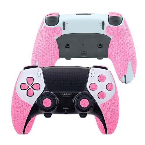 Controller Griff für PS5,Textured Skin Kit, für PS5DualSense/Edge rutschfest, schweißabsorbierend Controller Griffe, Knöpfe (Normal-Fluoreszierendes Rosa, PS5Edge) von Luck&Link