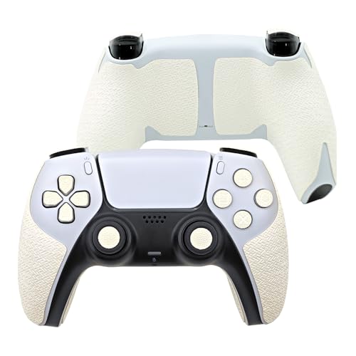 Controller Griff für PS5,Textured Skin Kit, für PS5DualSense/Edge rutschfest, schweißabsorbierend Controller Griffe, Knöpfe (PRO-Perlweiß, PS5DualSense) von Luck&Link