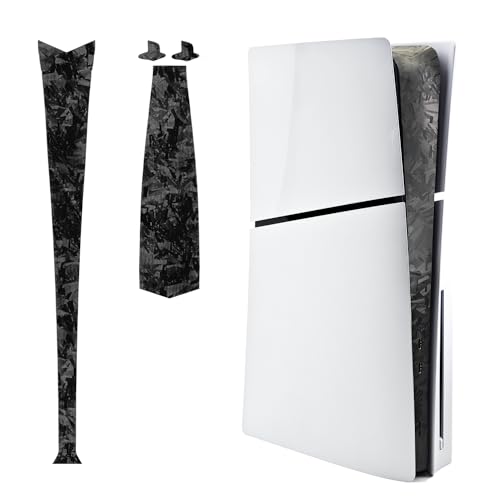 Luck&Link Haut Aufkleber für PS5 Slim Konsole Center Teil Schutz Textur Haut Kratzfest Aufkleber, für ps5 Slim Digital&Disc Edition(Geschmiedete Kohlefaser-Schwarz, for PS5 Slim (2023)) von Luck&Link