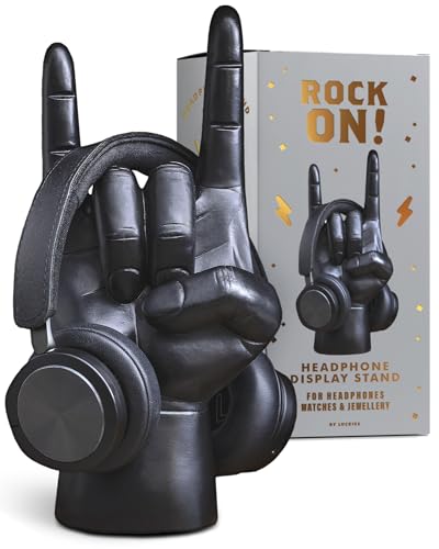Luckies of London | Rock On Headphone Stand | Headset Stand & Headphone Holder | Headset Holder for Gaming Desk Decor | Desk Accessories for Men | Hand Jewelry Display Or Headphone Hanger | Black von Luckies of London