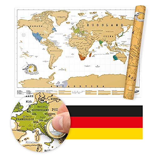 Scratch Map - das Original Deutsche - Weltkarte zum Rubbeln, Rubbel-Weltkarte - ca. 83 x 60cm - ideal für Globetrotter, Backpacker und Entdecker - tolle Geschenkidee - goldene Folie von Luckies of London