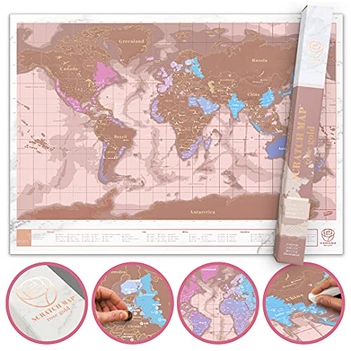 Weltkarte zum rubbeln Rubbel Weltkarte, Personalisiertes Weltrubbelkarten Poster, Premium Qualitäts Reisekarte mit Ländern, Hauptstädten und Staaten - Rosa von Luckies of London
