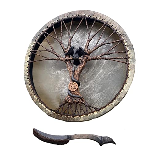 Shamandrum Rahmentrommel Rund Shaman Drum Inkl. Stick Baum Des Lebens Sibirische Trommel, Handgefertigte Schamanische Trommel, Spirituelle Musik, Handgestaltete Schamanen-Trommelmusik-Klangdekoration von Luckxing