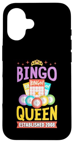 Bingo Queen gegründet 2008 Geburtsjahr Bingo Geburtstagsparty Hülle für iPhone 16 Bingo Queen gegründet 2008 Geburtsjahr Bingo Geburtstagsparty Hülle für iPhone 16 von Lucky Bingo Birthday Party Supplies for Grandma