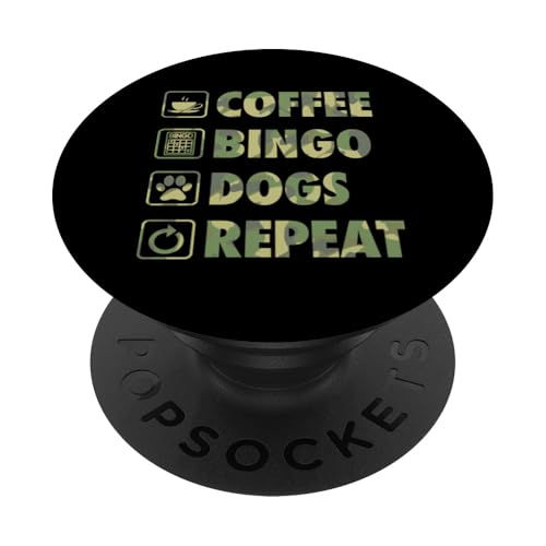 Coffee Bingo Dogs Repeat Life Einfache Grundsymbole PopSockets Klebender PopGrip von Lucky Bingo Squad Merch for Senior Bingo Night