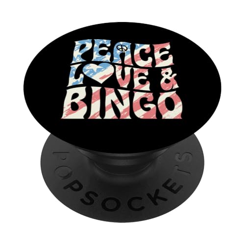 Frieden, Liebe und Bingo, Herz und Friedenssymbol PopSockets Klebender PopGrip von Lucky Bingo Squad Merch for Senior Bingo Night