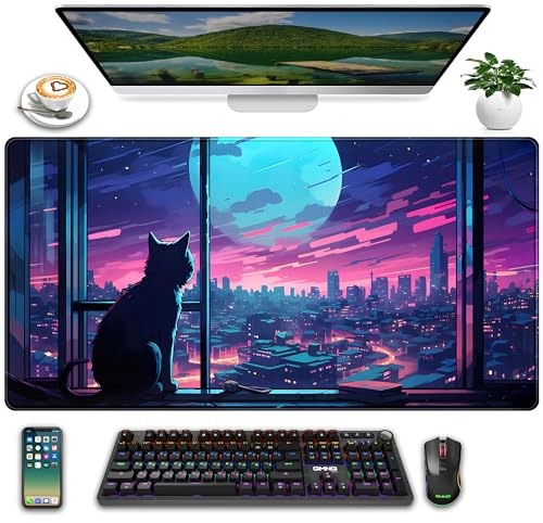 Cooles lila Kawaii-Anime-Mum-Katzen-Schreibtischunterlage, XXL, großes Gaming-Mauspad, niedliche Stadtkatzen-Schreibtischunterlage für Gamer, Mädchen, Frauen, Büro, Schreibtisch, Dekoration, Mauspad, Cooles lila Kawaii-Anime-Mum-Katzen-Schreibtischunterlage, XXL, großes Gaming-Mauspad, niedliche Stadtkatzen-Schreibtischunterlage für Gamer, Mädchen, Frauen, Büro, Schreibtisch, Dekoration, Mauspad, von LuckyCow