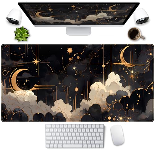 LuckyCow Himmlische XXL Schreibtischunterlage, Gaming-Mauspad, 80 x 40 cm, Schwarz und Gold Celestial, Baumwolle und Kautschuk LuckyCow Himmlische XXL Schreibtischunterlage, Gaming-Mauspad, 80 x 40 cm, Schwarz und Gold Celestial, Baumwolle und Kautschuk von LuckyCow