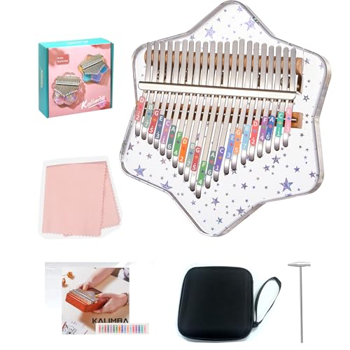 Kalimba 21 Schlüssel - 21 Tasten Mbira,Kalimba Acryl Daumenklavier,Kalimba Instrument für Kinder Erwachsene Anfänger,mit EVA Tragetasche,Stimmhammer,Notizaufklebern,Anleitu von Luckybee