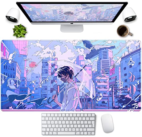 Anime Kawaii Schreibtischmatte Mauspad Niedlich Japanisch Groß Gaming Mauspad XXL, Pastell Ästhetisch Lila Blau Laptop Tastatur Mauspad Magical Fantasy City Girl Gamer Computer Desktop Matte 80x40 cm Anime Kawaii Schreibtischmatte Mauspad Niedlich Japanisch Groß Gaming Mauspad XXL, Pastell Ästhetisch Lila Blau Laptop Tastatur Mauspad Magical Fantasy City Girl Gamer Computer Desktop Matte 80x40 cm von Luckycow
