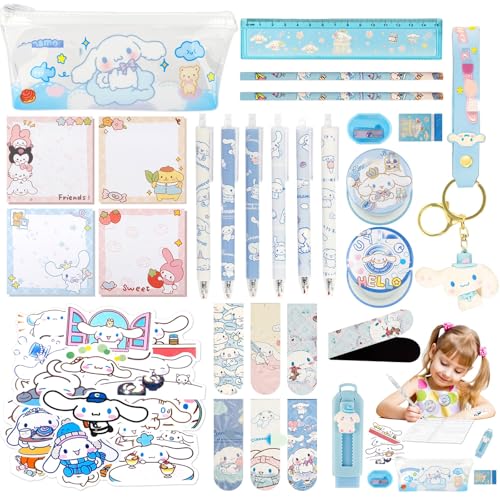 Schulbedarf Schreibwaren Set Kinder- Kawaii Bürobedarf Schulsaison Mädchen Cartoon Stiften Federmäppchen Kugelschreiber Schlüsselanhänger Abzeichen Aufkleber Einschulung Mitgebsel Schulanfang Geschenk von Luclay