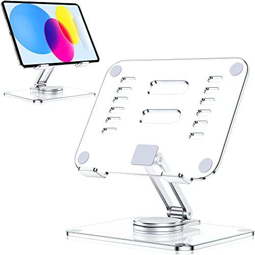 Lucrave Acryl Tablet Ständer Halterung mit 360 Drehbarer Basis, Faltbare Verstellbar Transparent iPad Stander für den Schreibtisch für iPad/Pro/Air, Galaxy Tab und Tablet 4.7-13 Zoll Durchsichtig von Lucrave
