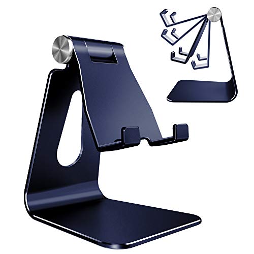 Lucrave Handy Ständer, Verstellbare Aluminium Handyhalterung Schreibtisch Zuhause Büro für iPhone 16 15 14 13 12 Pro Max Plus Mini XR XS X SE, Samsung Galaxy S24 S23 S22 Ultra, Smartphone, Navy Blau von Lucrave